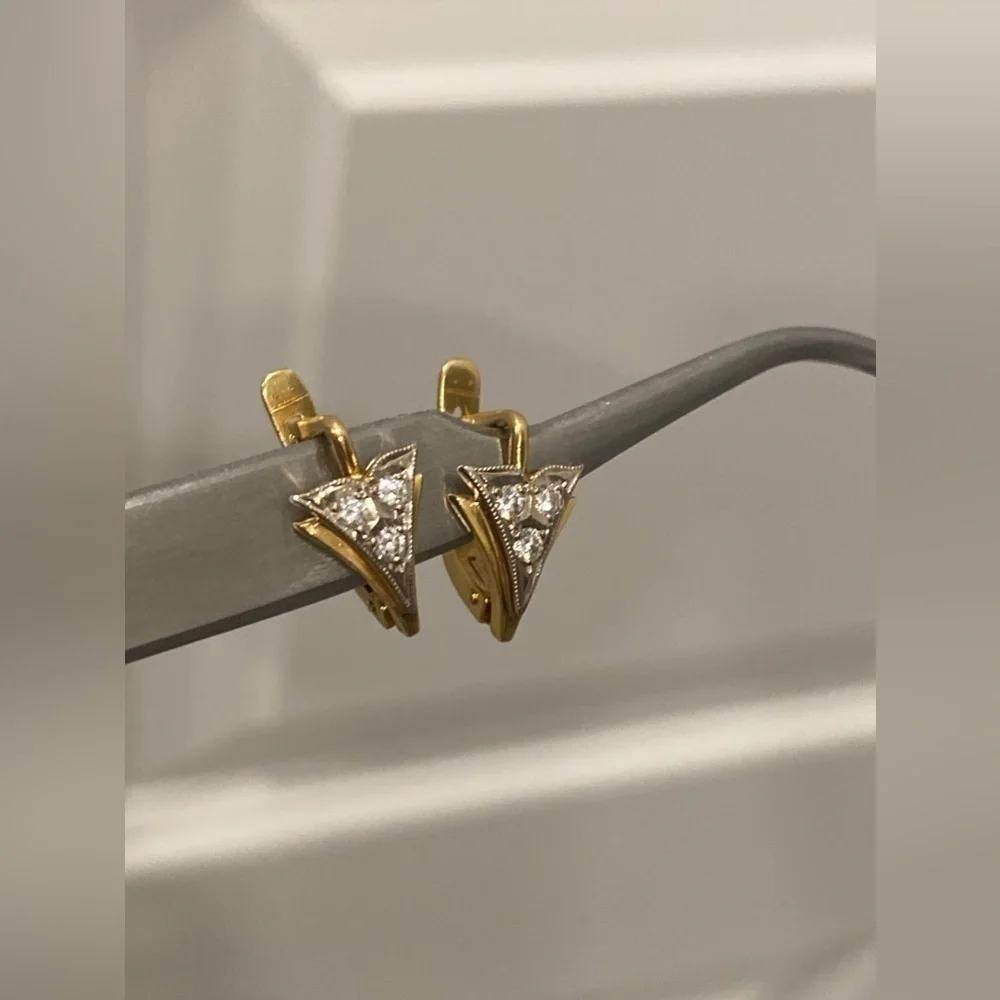 Vintage Russian European 18k Yellow Gold Diamond Earrings Huggies - Picture 4 of 10